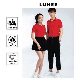 Áo thun polo nam nữ màu đỏ cổ bẻ chất liệu laccostee thể thao mềm mịn phối viền-Nhận in thêu đồng phục theo yêu cầu