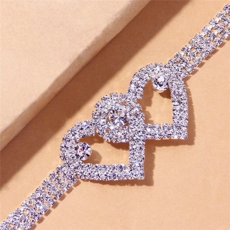 Lắc Chân Đính Đá Zircon Hình Trái Tim Đôi Phong Cách Hàn Quốc Sang Trọng Thời Trang Cho Nữ