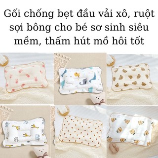 Gối xô sơ sinh/ Gối chống bẹt đầu vải xô, ruột sợi bông cho bé sơ sinh siêu mềm, thấm hút mồ hôi tốt, kích thước 23*33cm