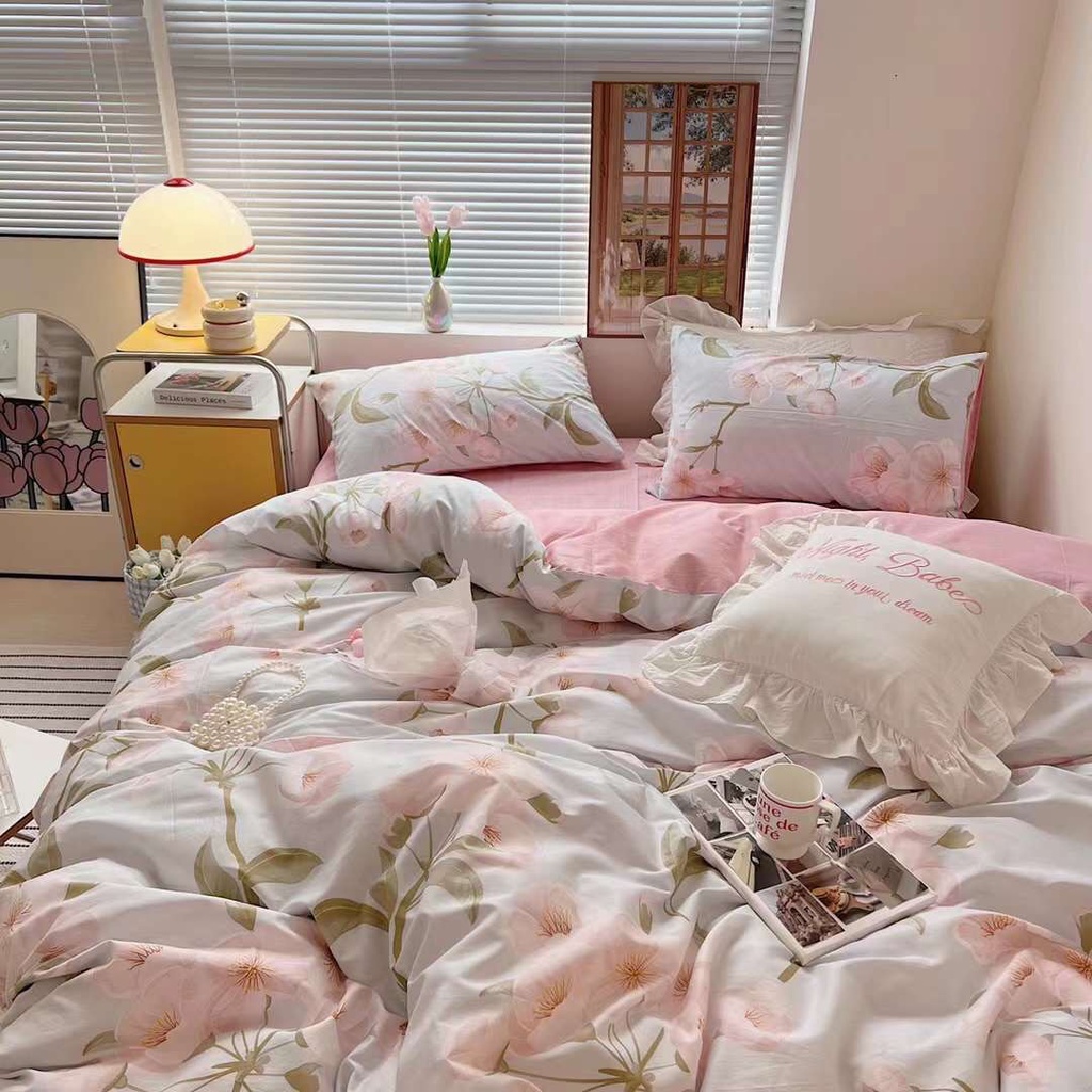 Bộ Chăn Ga Gối Cotton Living Nhập Khẩu Cao Cấp, Cotton 100% - Meo Meo Bedding