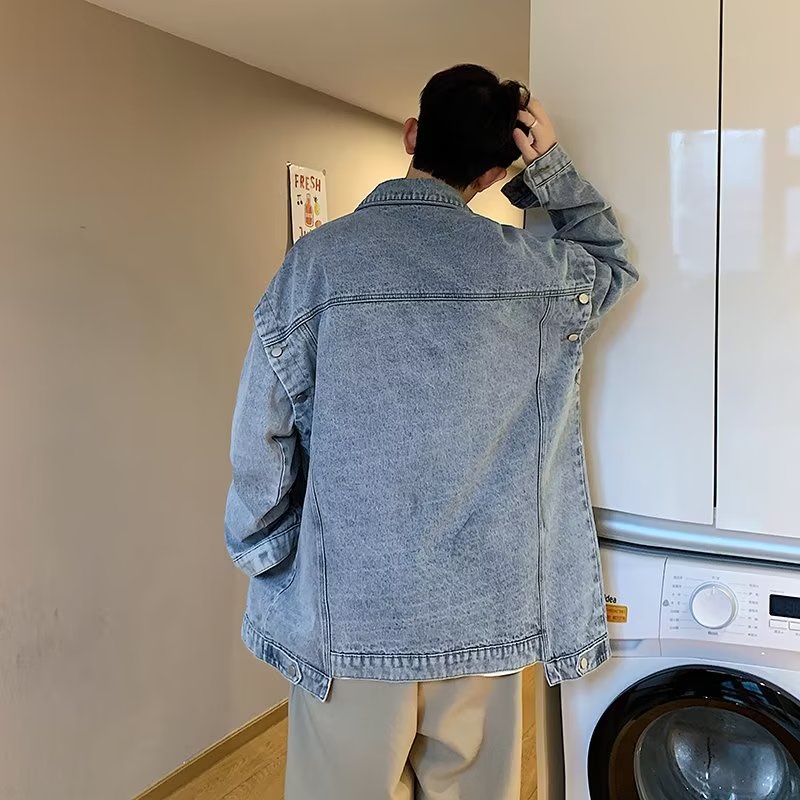 Áo Khoác Denim Dáng Rộng Phối Túi Cá Tính Dành Cho Nam