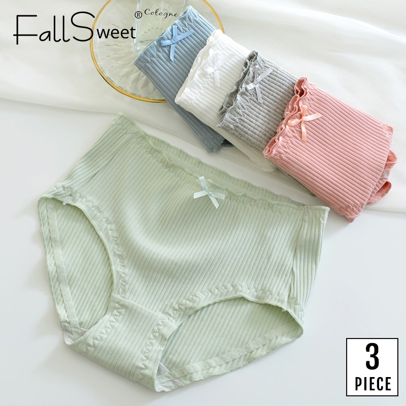 Bộ 3 quần lót cotton FallSweet màu trơn dễ thương thoải mái cho nữ