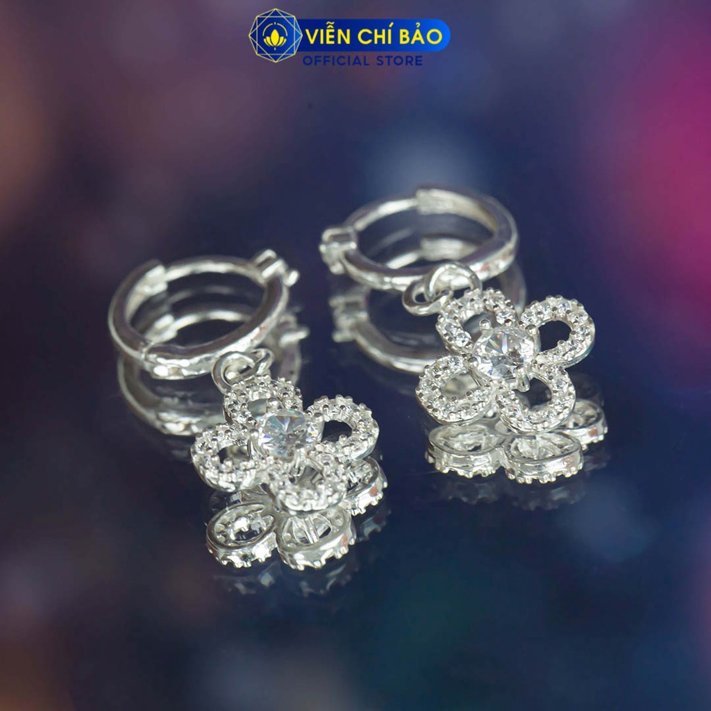 Khuyên tai bạc nữ hoa đính đá chất liệu bạc 925 thời trang phụ kiện trang sức Viễn Chí Bảo B400772