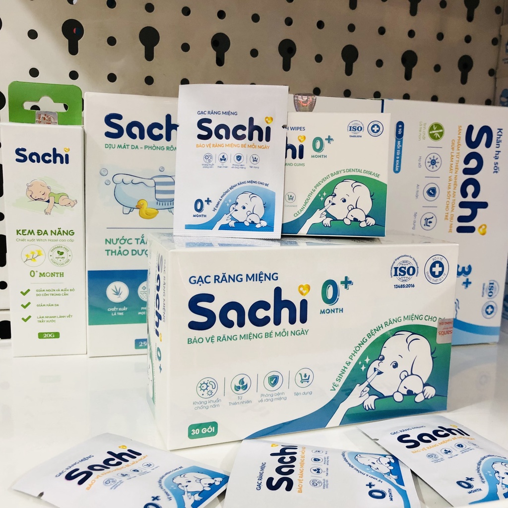 Gạc răng miệng Sachi - Rơ lưỡi, Vệ sinh răng miệng cho bé - Giúp kháng khuẩn, ngừa sâu răng - Hộp 30 gói