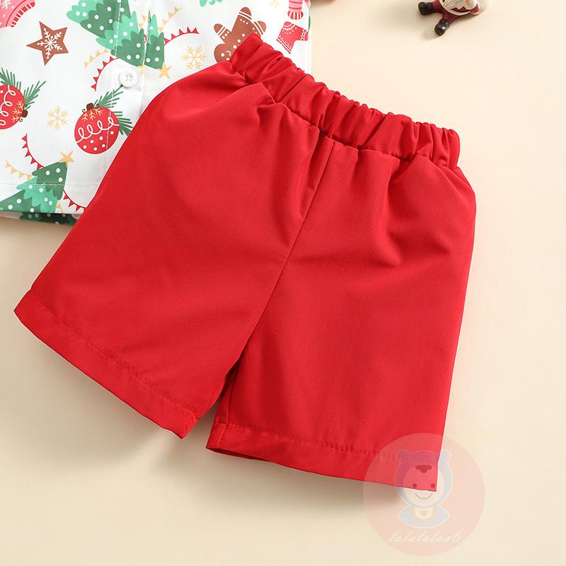 Laa6-boys Set Áo Thun Ngắn Tay In Hình Cây Thông Giáng Sinh Phối Nơ + Quần Short Giản Dị