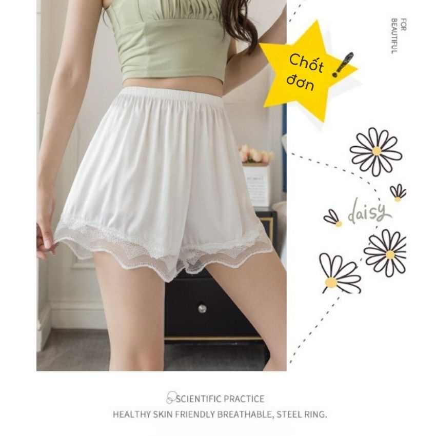 Quần mặc váy thời thượng siêu xịn mịn màn, Quần mặc trong váy chất lụa viền ren thoải mái êm dịu V550