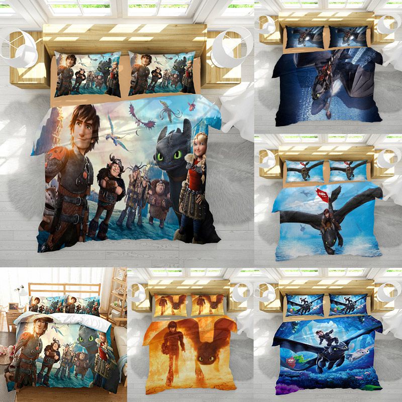 Bộ 2 / 3 Vỏ Chăn Ga Gối Đệm Họa Tiết Rồng Dễ Thương