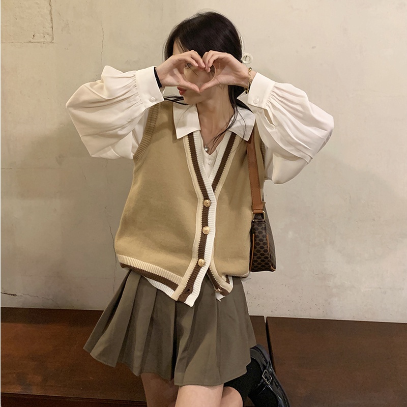 Áo Dệt Kim Sát Nách Màu Sắc Trơn Thời Trang Thu Đông Phong Cách Hàn Quốc Cho Nữ