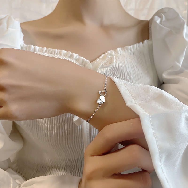 Vòng đeo tay Hàn Quốc Vòng đeo tay nữ sang trọng Vòng đeo tay hai lớp thời trang có thể điều chỉnh vòng đeo tay nạm vòng đeo tay hình trái tim kim cương