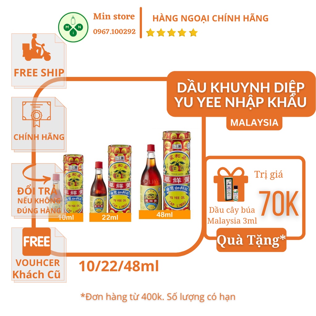 Dầu Khuynh Diệp Yu Yee Oil Cap Limau Malaysia Giảm Đầy Hơi Hiệu Quả