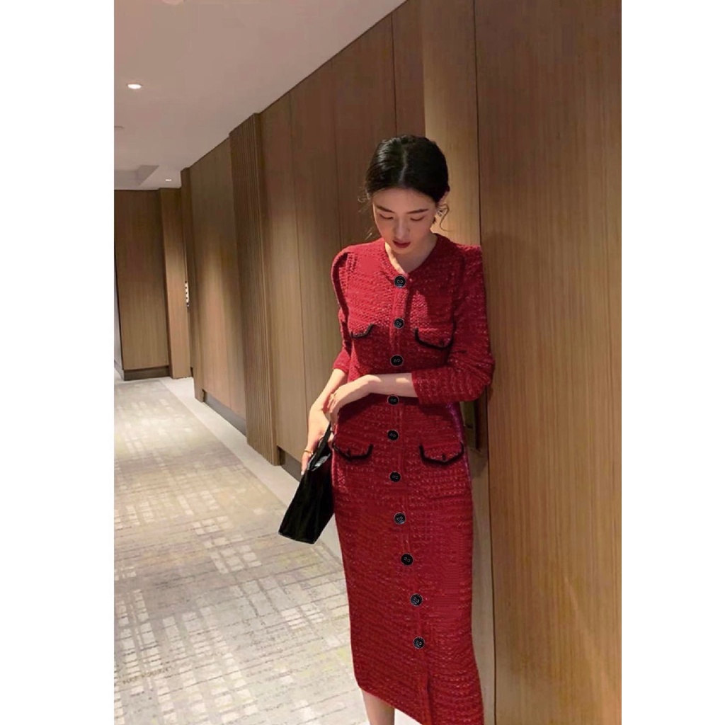 Đầm dạ đỏ sang chảnh 1096