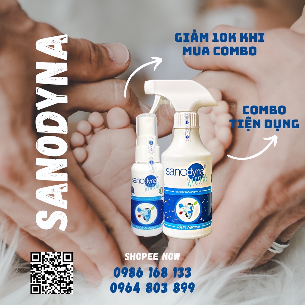 Combo tiện dụng 300ml và 50ml - Dung dịch sát khuẩn Anolyte thương hiệu Sanodyna từ ITALIA tiêu chuẩn Châu Âu CBH50300ML