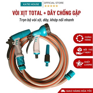 Bộ vòi xịt tưới cây total, kèm ống nước nhựa dẻo chống gập lionking 5m 10m 15m 20m