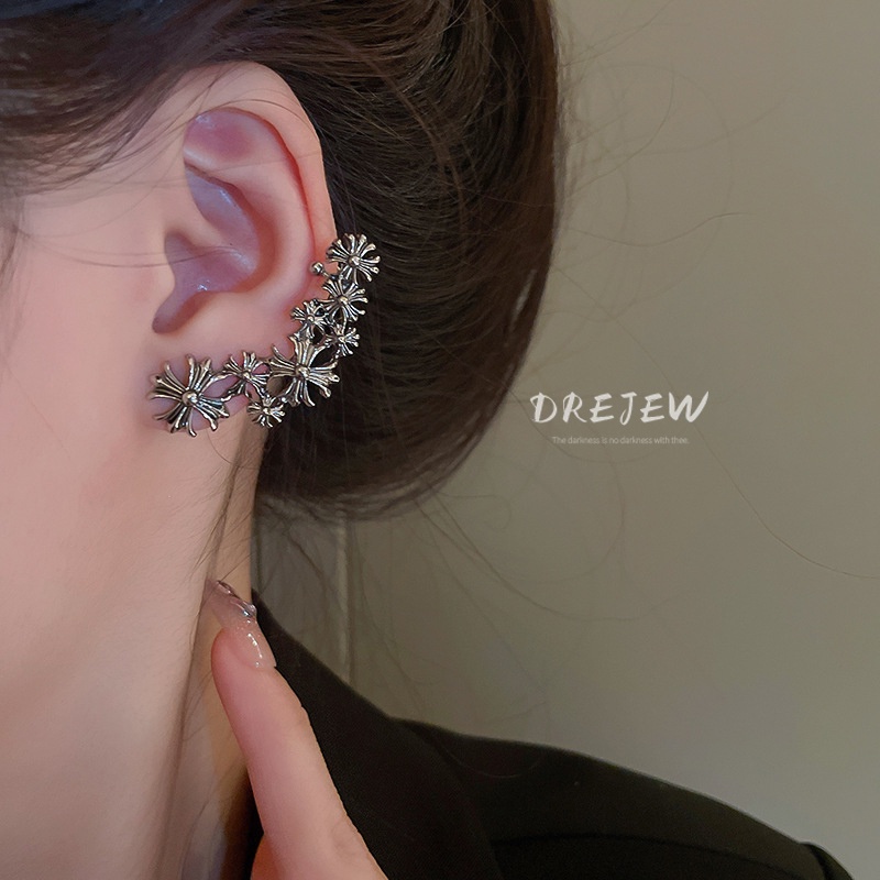 Khuyên tai DREJEW 2 hình chữ thập bằng bạc phong cách Âu Mỹ độc đáo thời trang