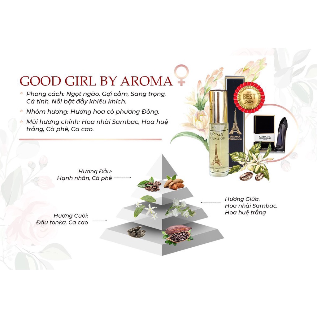 Nước Hoa Pháp Aroma Good Girl Cao Cấp Nữ Tính, Gợi Cảm, Ngọt Ngào, Lôi Cuốn - 12ml