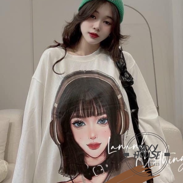 Áo len thun thu đông, áo thun dài tay cô gái đeo tai nghe A07 SEXYHOUSE