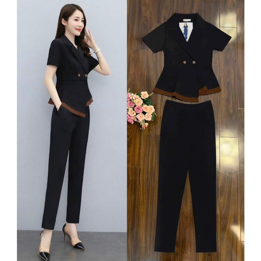 Set nữ sang chảnh đẹp 💕FREESHIP💕 nguyên bộ quần dài lưng thun áo cổ vest xinh xắn Mã số: TJ1147