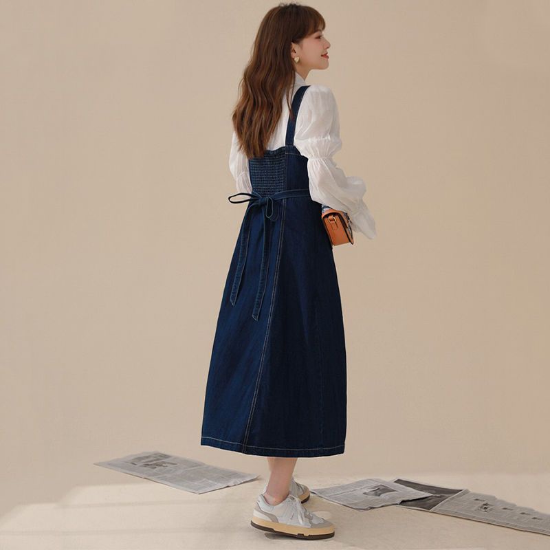 Set Đầm Yếm Denim Dáng Dài Thời Trang Mùa Xuân Dành Cho Nữ