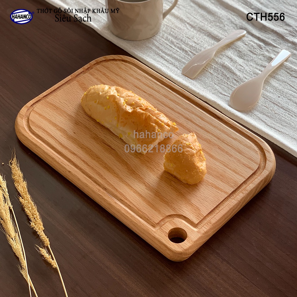 Thớt Hình Chữ Nhật Gỗ Sồi HAHANCO Nhập Khẩu Mỹ Có Rãnh Bao Quanh/Cắt Thái/Derco- CTH556