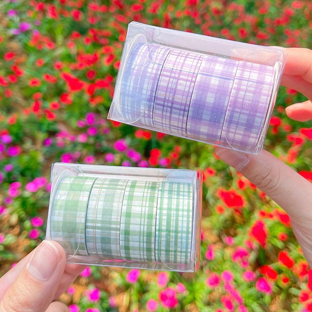 CHOOKEY Set 4 Hộp Băng Keo Dán Trang Trí Họa Tiết Kẻ Sọc