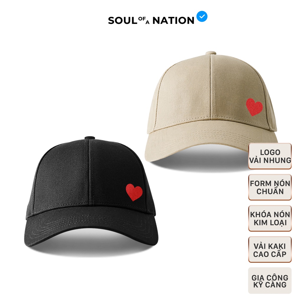 Nón lưỡi trai - HEART Trái tim logo nhung vải Kaki Cotton 100% cao cấp màu Đen/Be - SOUL OF A NATION