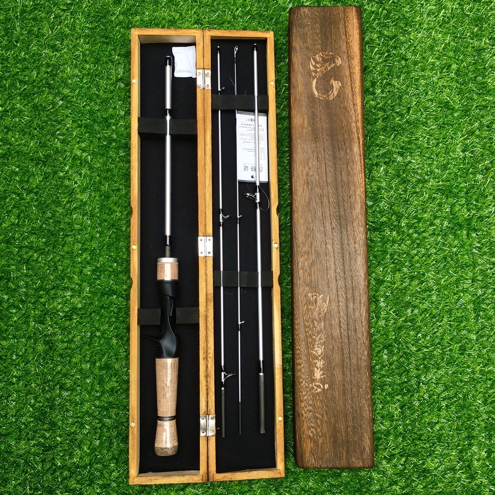 Cần câu lure Ultralight 4 khúc cao cấp máy ngang và máy đứng Docaulure25 cần câu ULcó hộp gỗ đựng cần sang trọng