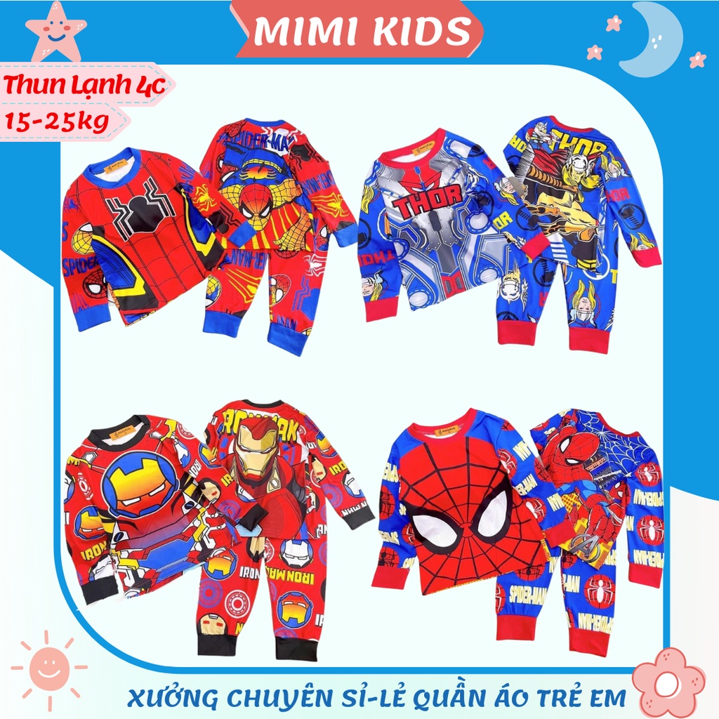 Đồ bộ bé trai, bộ quần áo dài tay thu đông in hình siêu nhân 3D toàn thân thun lạnh mát đẹp