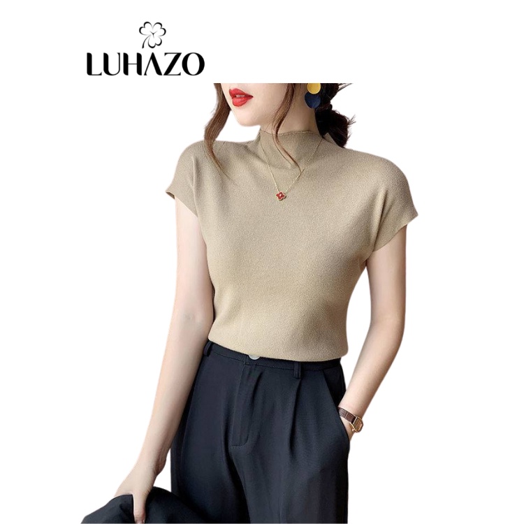 Áo Len Nữ Dệt Kim Cổ Lọ Tay hến Màu Trơn LUHAZO Dáng Ôm Thời Trang Kiểu Hàn Quốc F-6