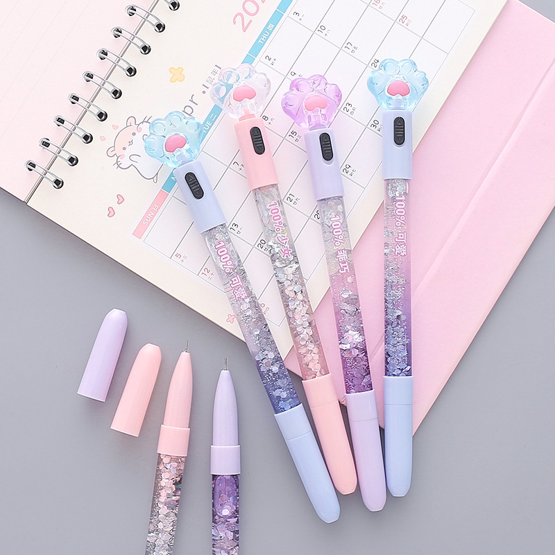Bút Mực Gel Có Đèn LED Hình Chân Mèo Dễ Thương