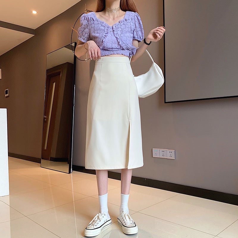 Chân váy dáng dài Ulzzang_chân váy xẻ trước chữ A siêu hót