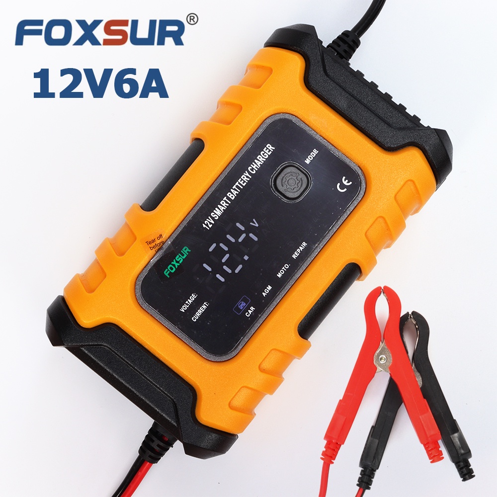 Bộ sạc ắc quy thông minh FOXSUR 12V 6A FBC1206D 4AH - 120AH khử sunfat và tự động ngắt