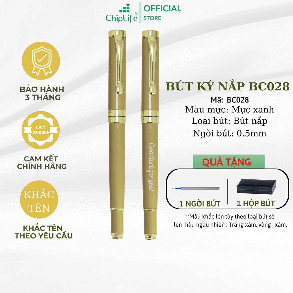 Bút ký cao cấp CHIPLIFE BC028 khắc tên - màu vàng ngòi 0.5mm mực xanh