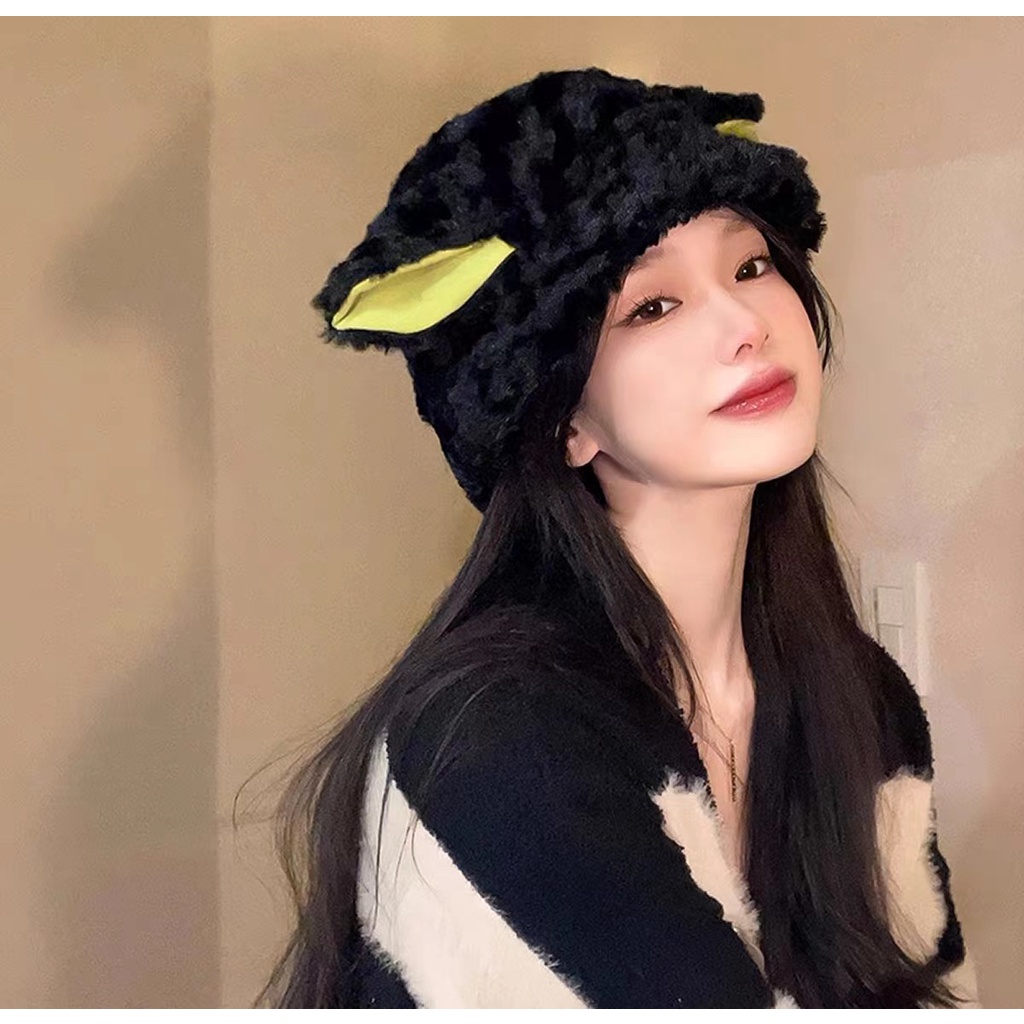 Mũ Bucket Tai Cừu Hoạt Hình Giữ Ấm Mùa Thu Đông Có Thể Điều Chỉnh Cho Nữ