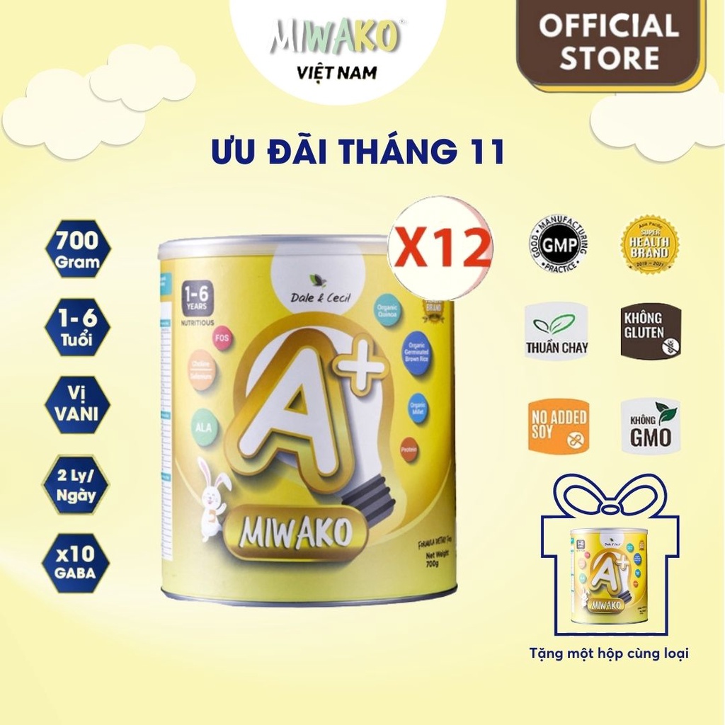 Sữa Công Thức Thực Vật Hữu Cơ A+ 700gr vị Vani Thùng 12 hộp (8.4kg)- Miwako Việt Nam