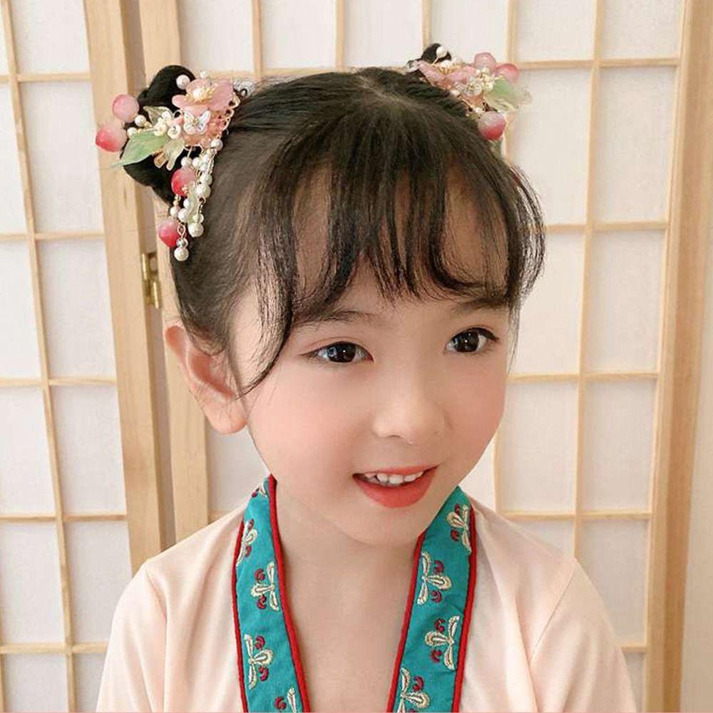 Trâm Cài Tóc Hình Hoa Phối Tua Rua Phong Cách Hanfu Thời Trang Xinh Xắn Cho Bé Gái