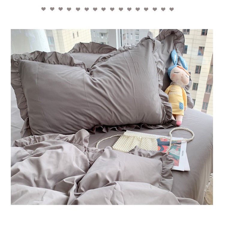 Bộ chăn ga cotton bèo Hàn dễ thương set vỏ 4 món miễn phí bo chun