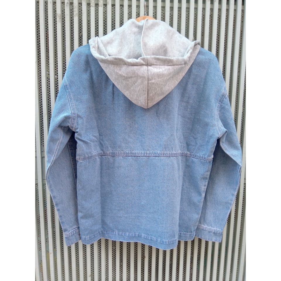 Áo khoác jean nam nữ có mũ nỉ - áo jean túi zip form rộng unisex nam nữ bận đẹp size 40-76kg