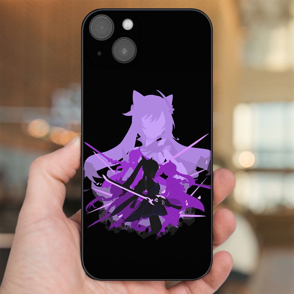 Ốp lưng iPhone 14 Plus dẻo đen cạnh vuông in hình Keqing Genshin Impact