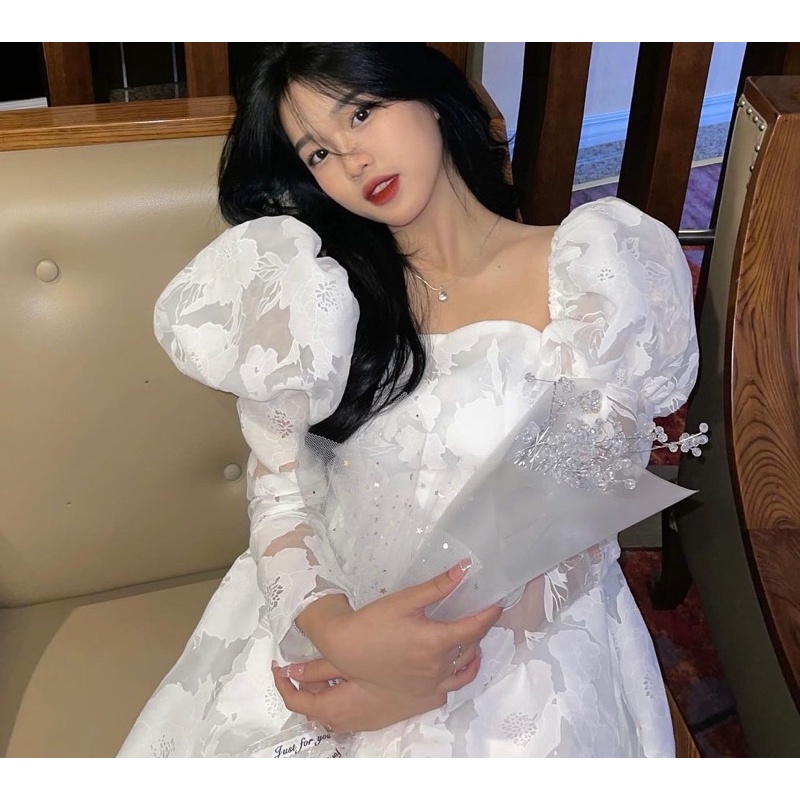 - BDI.brand18-ĐẦM REN TRẮNG TAY PHỒNG CÓ CÚP NGỰC SIÊU HOT