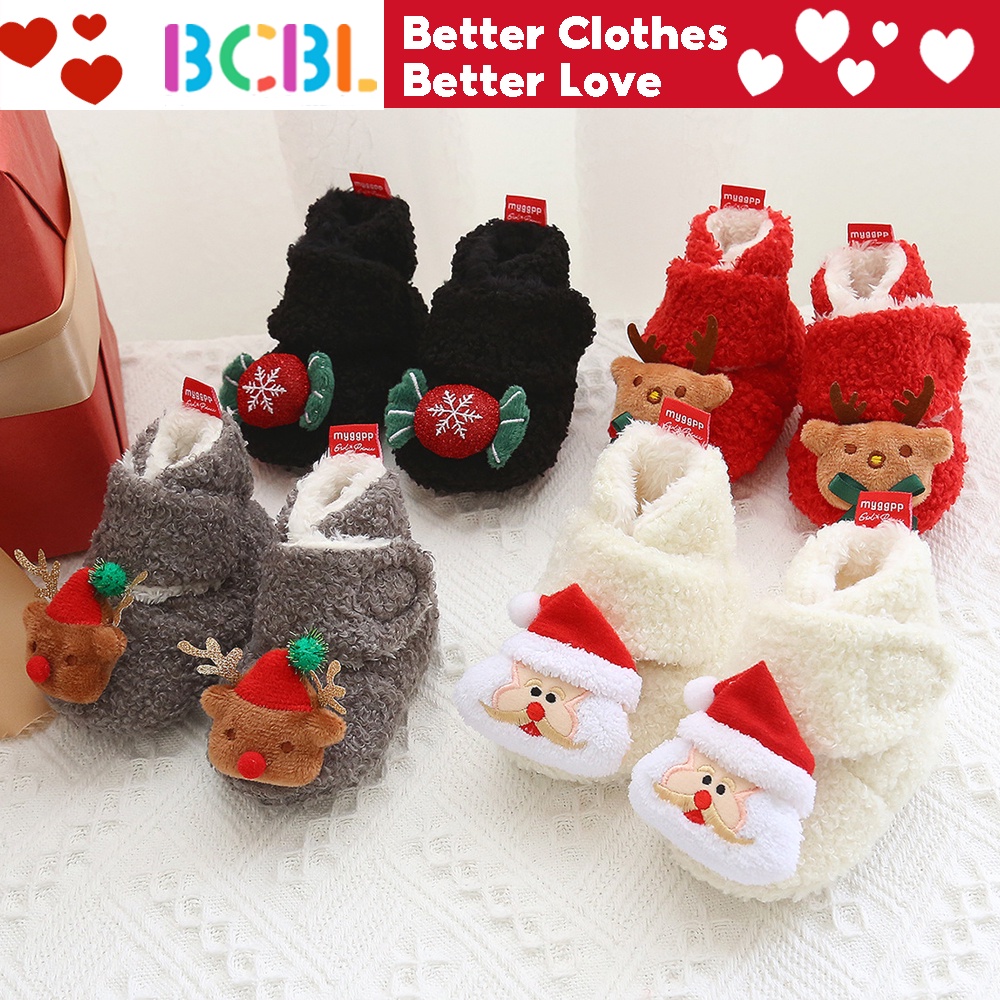 Đôi giày vớ BCBL cotton giữ ấm thiết kế Giáng Sinh đáng yêu dành cho bé trai và bé gái 0-18 tháng tuổi