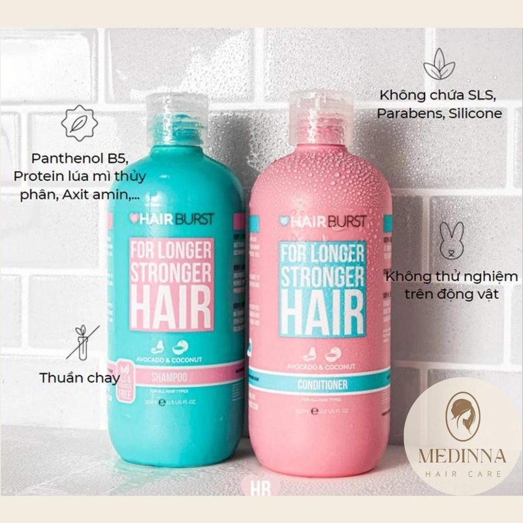 Bộ Dầu Gội & Dầu Xả HAIRBURST Avocado&Coconut For Longer Stronger Hair Hỗ Trợ Mọc Tóc, Ngăn Gãy Rụng, Làm Dày Tóc 350ML