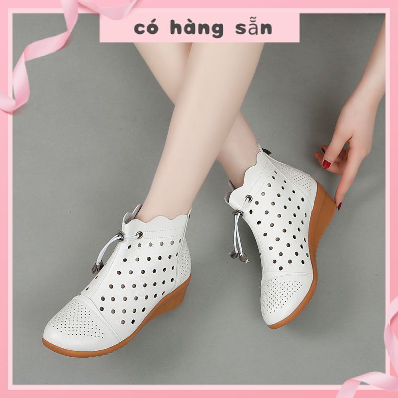 boot cổ thấp boot nữ cổ thấp Giày Bốt Da Thật Đế Xuồng Mềm Đục Lỗ Thời Trang Mùa Hè 29 Cho Nữ