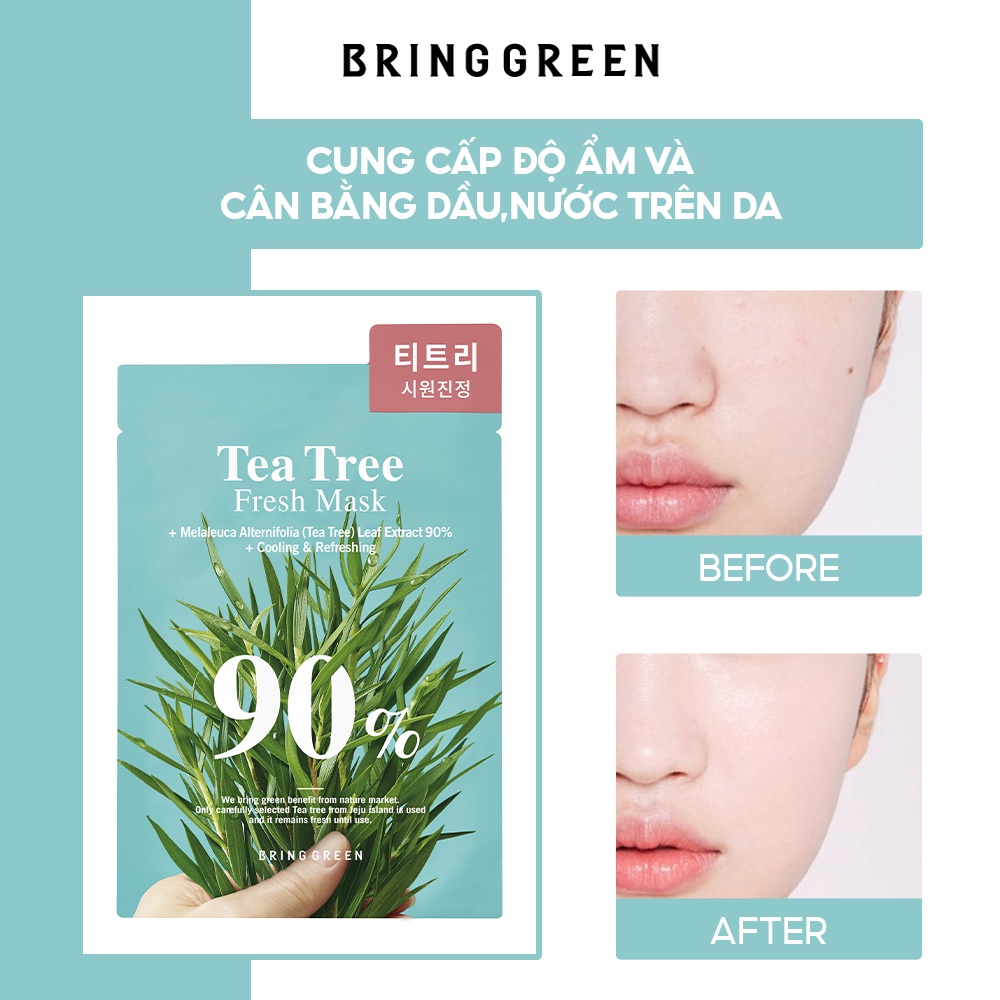 Mặt Nạ Tràm Trà Dưỡng Da Bring Green Tea Tree 90% Fresh Mask 20g (10pcs)