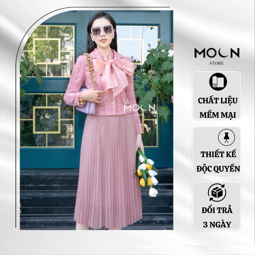 Set bộ công sở nữ áo khoác chân váy dập lưới MVE605/MCV328 MOON STORE