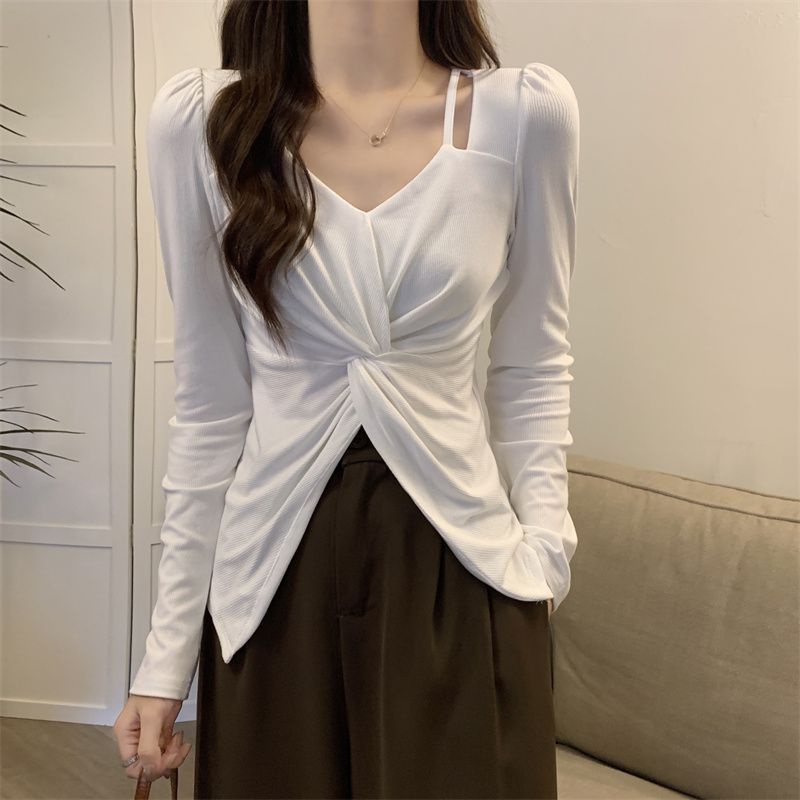 Áo kiểu COZOKC tay dài thắt nút hở vai thời trang dành cho nữ