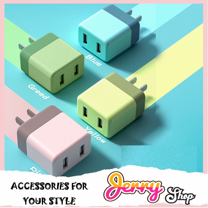 Bộ sạc cổng kép 5V2A Đầu sạc điện thoại di động đa năng USB Bộ chuyển đổi nguồn màu -Jerry Shop