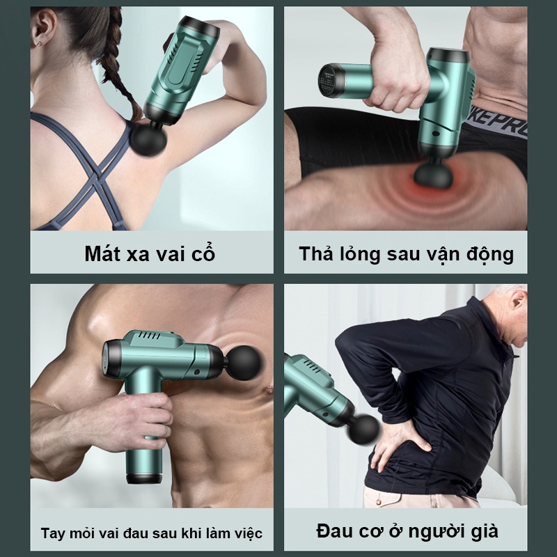 GiGiBomstore Máy Mát Xa Cầm Tay Súng Fascia 8 Đầu 99 Chế Độ Rung -Súng massage toàn thân giảm căng cơ nhức mỏi vai gáy