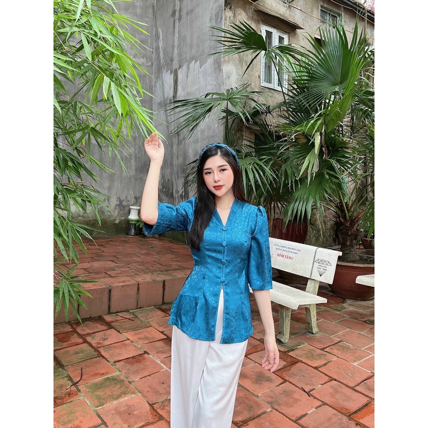 Bộ Đồ Lam Đi Chùa Nữ Mẫu Bà Ba Cổ Tim, Bộ Phật Tử Pháp Phục Đi Chùa Tay Lỡ Chất Lụa Gấm Cao Cấp Màu 