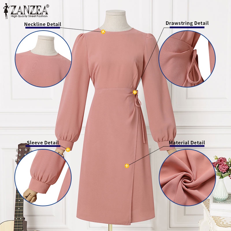 Đầm ZANZEA dài tay cổ tròn thời trang phong cách Hàn Quốc cho nữ