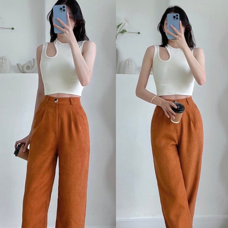 Aó croptop khoét vai sát nách chất vải thun gân co giản tốt